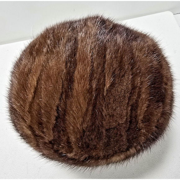Vintage Oval Room Ohrbach's Brown Tones Mink Fur Hat Pillbox Style - Picture 2 of 8